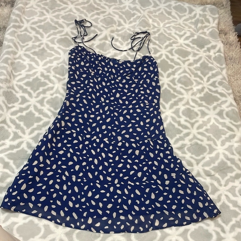 Reformation Navy and White Patterned Dress